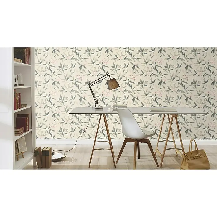 Rasch Vliestapete - Weiß/Grün, Floral, 10,05 x 0,53 m - Stimmungsaufnahme
