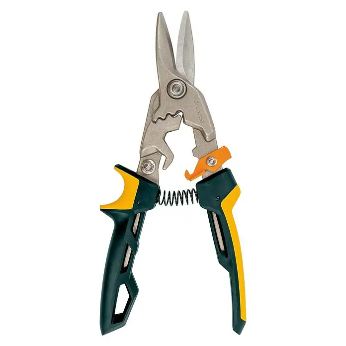 Fiskars PowerGear Tijeras para chapa - Largo: 29,5 cm, Longitud de corte: 38,1 mm, Recto, Negro/Amarillo