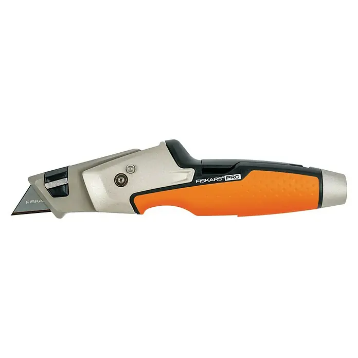 Fiskars CarbonMax Cúter Pintor - Tipo de cuchilla: Cuchilla trapezoidal, 3 posiciones de la cuchilla, Negro/Naranja
