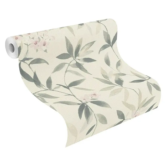 Rasch Vliestapete - Weiß/Grün, Floral, 10,05 x 0,53 m - Anwendungsbeispiel