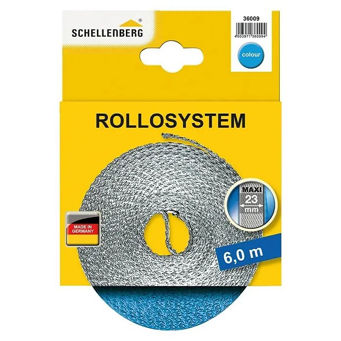 Schellenberg Rollladengurt - Hellblau, Länge: 6 m, Gurtbreite: 23 mm - Vorderansicht