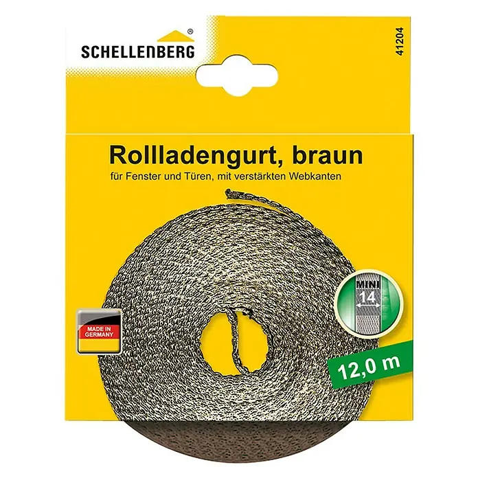 Schellenberg Rollladengurt - Braun, Länge: 12 m, Gurtbreite: 14 mm - Vorderansicht