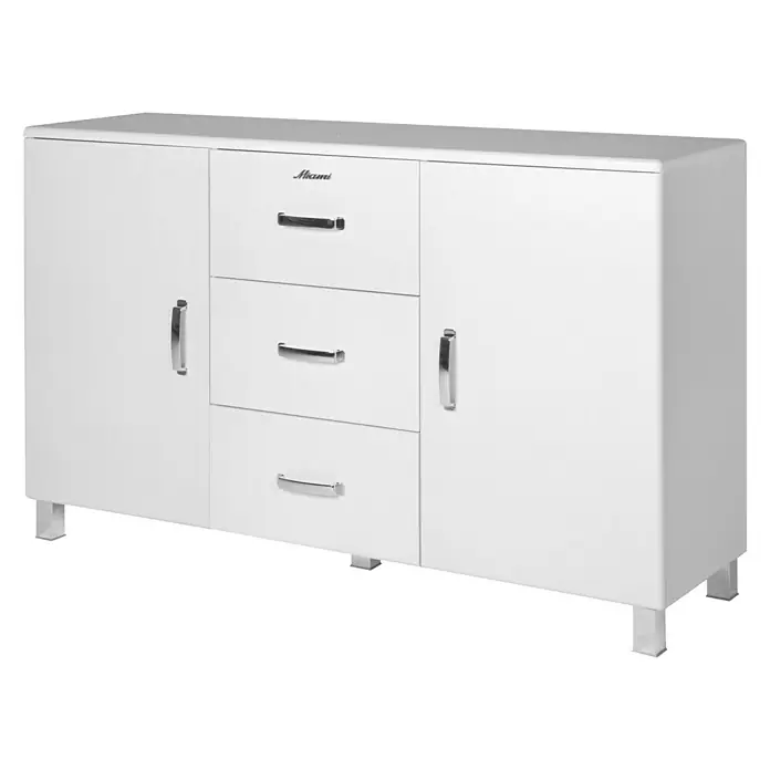 Phönix Miami Sideboard - L x B x H: 43 x 146,4 x 88,8 cm, Weiß, Anzahl Schubladen: 3 Stk., Anzahl Türen: 2 Stk. - Vorderansicht