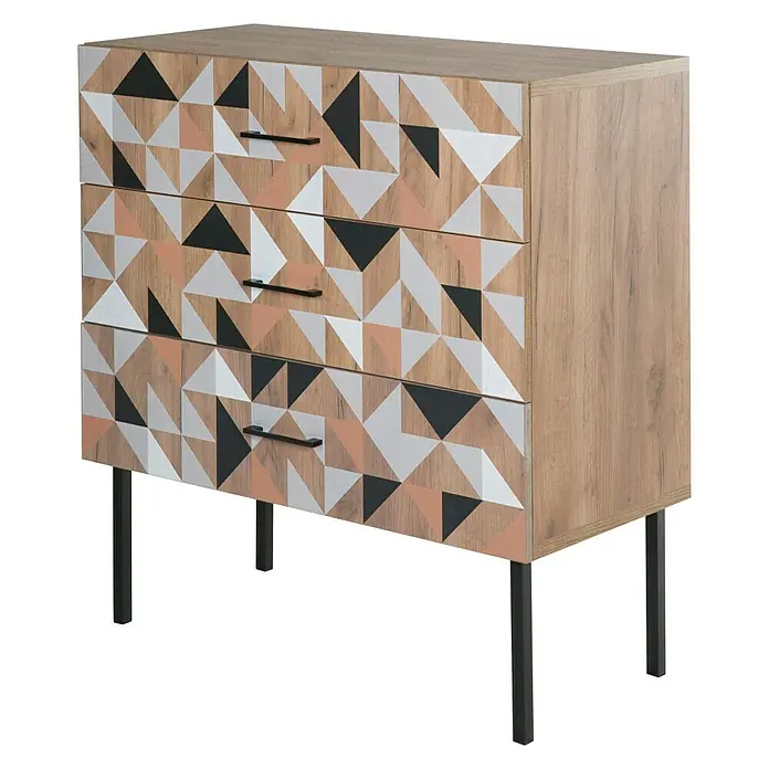 Phönix Spectral Kommode - L x B x H: 45 x 100 x 105 cm, Holzfarben, Anzahl Schubladen: 3 Stk. - Rechte Seitenansicht