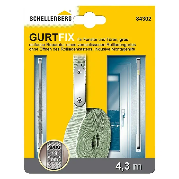 Schellenberg Gurtfix - Länge: 4,3 m, Gurtbreite: 18 mm, Grau - Vorderansicht