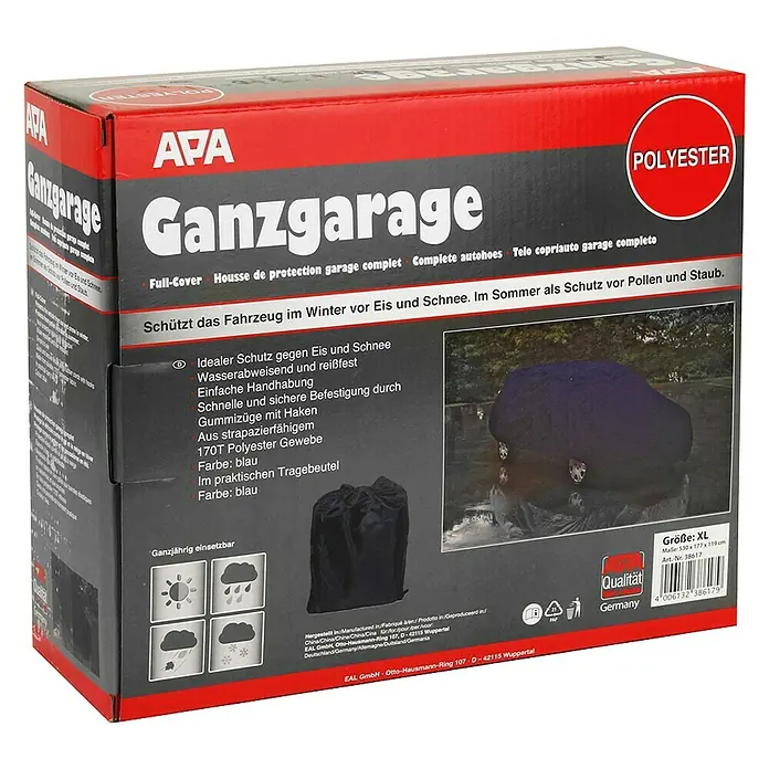 APA Auto-Vollgarage - L x B x H: 530 x 177 x 119 cm, Blau