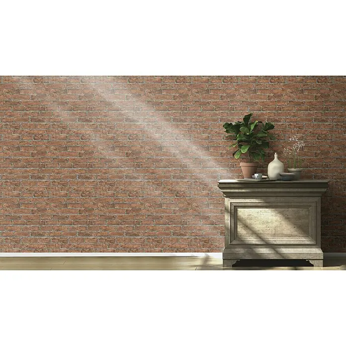Rasch Vliestapete Stein - Rot/Grau, Steinoptik, 10,05 x 0,53 m - Stimmungsaufnahme