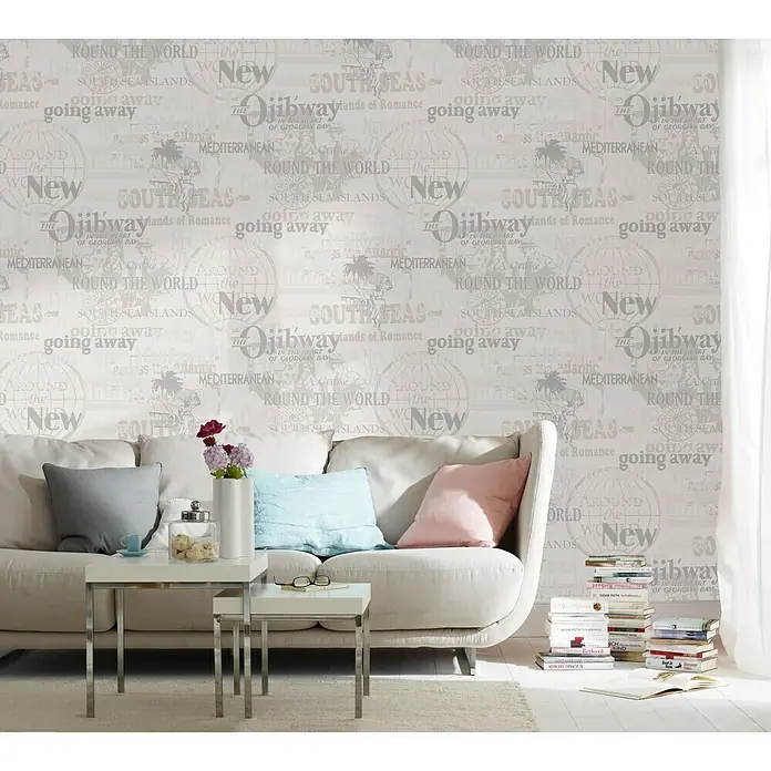 Papel pintado Marburg - Blanco/gris, Gráfico