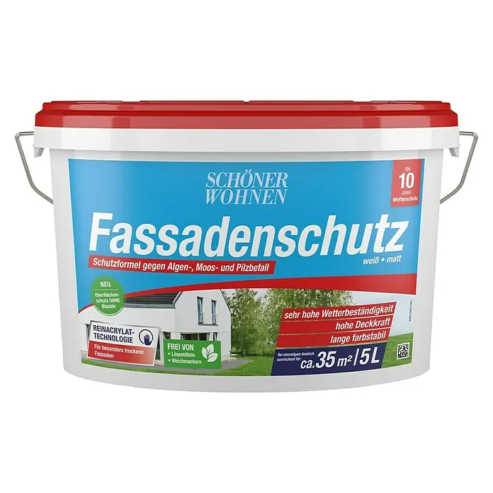 SCHÖNER WOHNEN-Farbe Fassadenfarbe Fassadenschutz - Weiß, 5 l, Matt - Vorderansicht