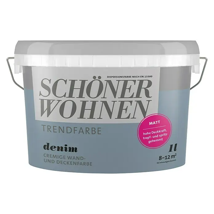 SCHÖNER WOHNEN-Farbe Wandfarbe Trendfarbe - Denim, 1 l, Matt, Konservierungsmittelfrei - Vorderansicht