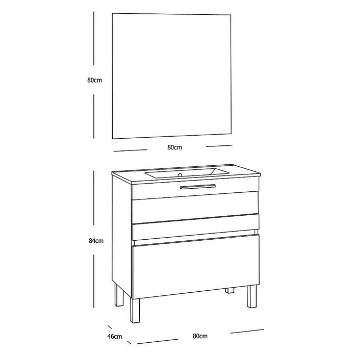 Conjunto de mueble de baño Isa - 80 cm, 3 piezas, Blanco, Mate