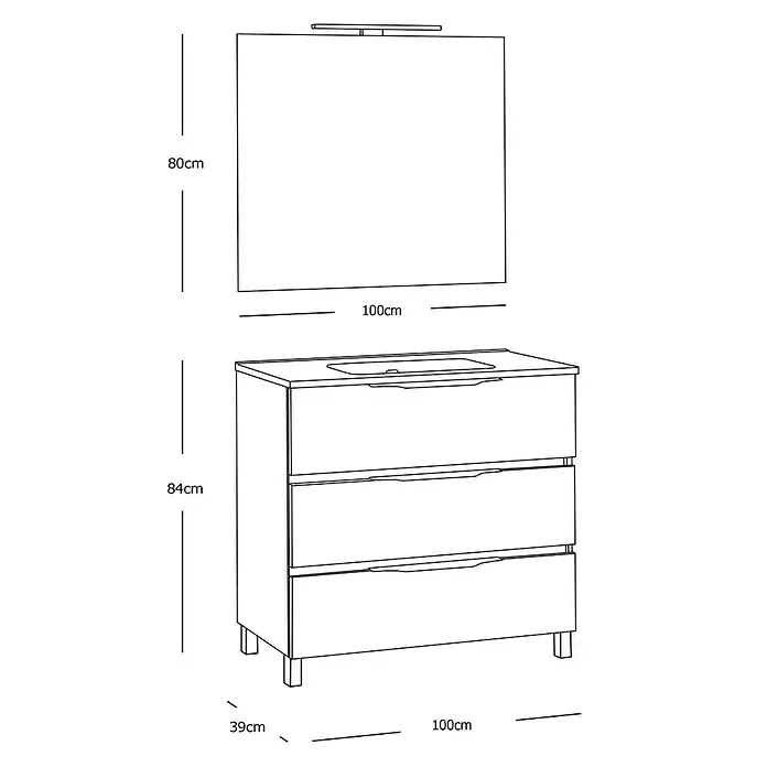 Conjunto de mueble de baño Abril Slim - 100 cm, Blanco, Mate, 3 piezas
