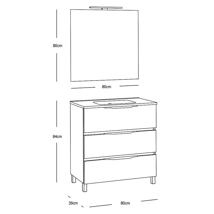Conjunto de mueble de baño Abril Slim - 80 cm, Blanco, Mate, 3 piezas