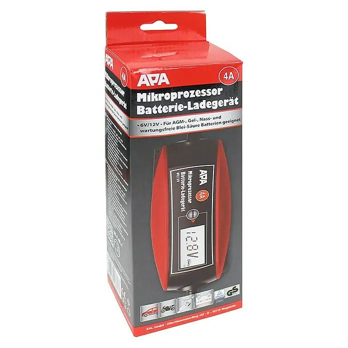 APA Batterie-Ladegerät - Ladestrom: 4 A, Geeignet für: AGM-/Gel-/Nass-/Blei-Säure-Batterien 6/12 V