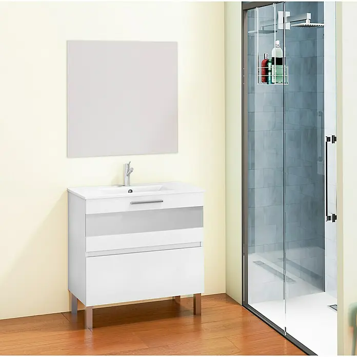 Conjunto de mueble de baño Isa - 80 cm, 3 piezas, Blanco, Mate