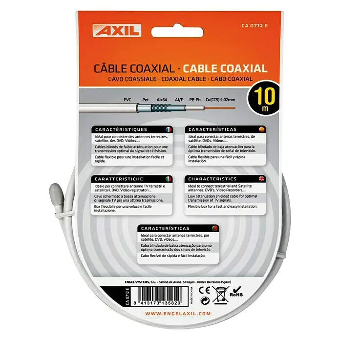 Cable coaxial CA07 - Largo: 10 m, Blanco