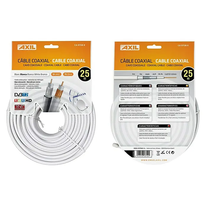 Cable coaxial CA07 - Largo: 25 m, Blanco