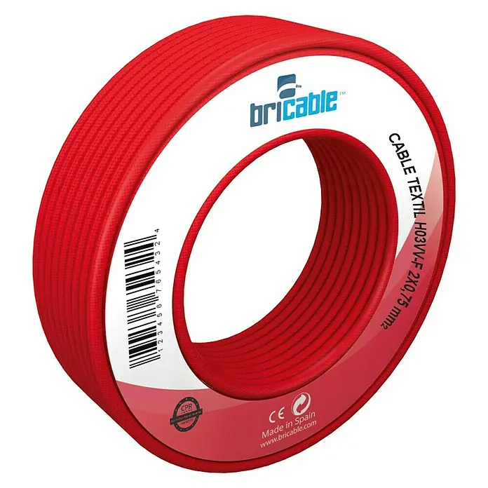 Bricable Cable textil Deco - H03VV-F2x0,75, Rojo, 5 m