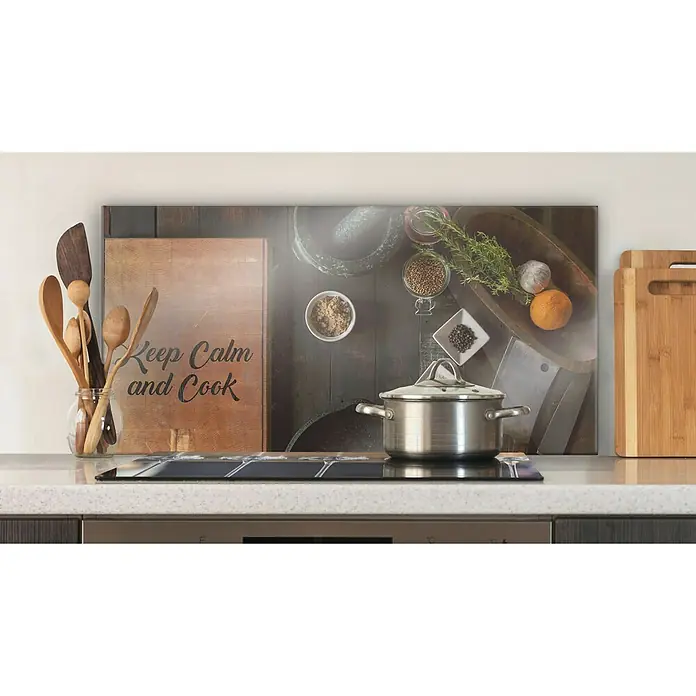 CUCINE Küchenrückwand - Keep Calm and Cook, 80 x 40 cm, Stärke: 6 mm, Einscheibensicherheitsglas (ESG) - Vorderansicht