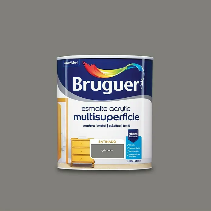 Bruguer Esmalte de color Acrylic Multisuperficie - Gris perla, 750 ml, Satinado