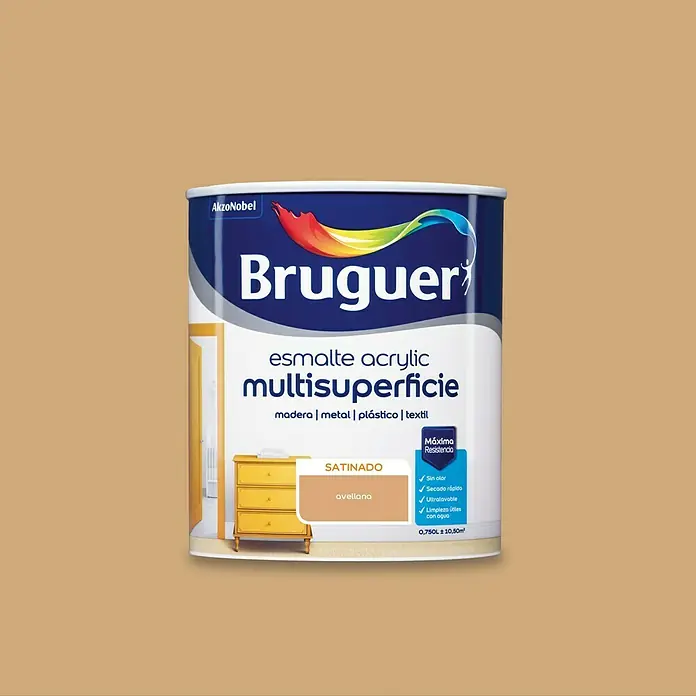 Bruguer Esmalte de color Acrylic Multisuperficie - Avellana, 750 ml, Satinado