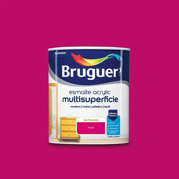 Bruguer Esmalte de color Acrylic Multisuperficie - Fucsia, 750 ml, Satinado