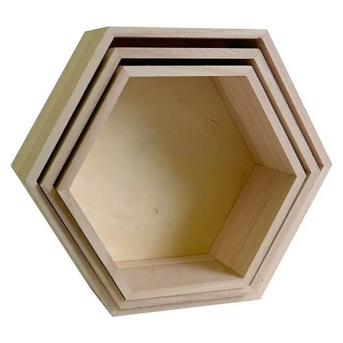 Artemio Set cajas de madera Bandejas Hexagonal - 3 ud., Madera, 26,5 x 10 x 30 cm