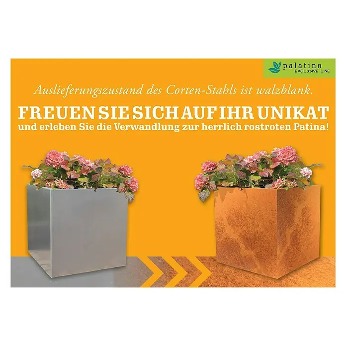 Palatino Exlusive Line Pflanzkübel eckig Clara - 100 x 100 x 50 cm, Cortenstahl, Rotbraun
