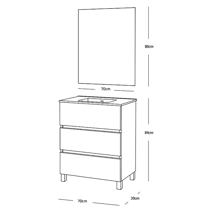 Conjunto de mueble de baño Berta - 70 cm, 3 piezas, Blanco, Mate