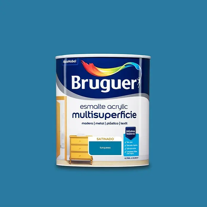Bruguer Esmalte de color Acrylic Multisuperficie - Azul turquesa, 750 ml, Satinado