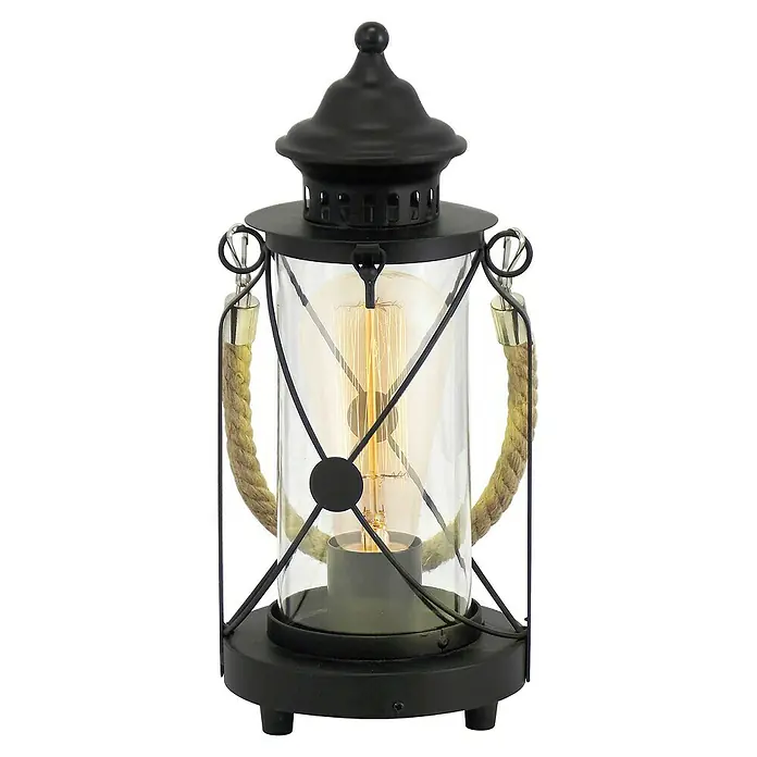 Eglo Stolna svjetiljka Bradford - 60 W, Crne boje, Prozirno, Visina: 33 cm - Pogled sprijeda