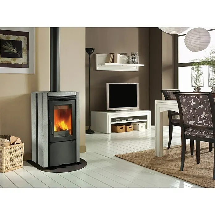 La Nordica Kaminofen Ester - 7,5 kW, Raumheizvermögen: 215 m³, Verkleidung: Naturstein, Schwarz/Serpentino
