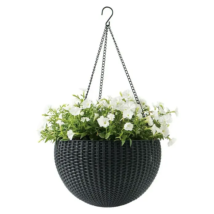 Keter Maceta colgante para flores Samui - Dimensiones externas (Ø x Al): 35 x 22 cm, Plástico, Marrón