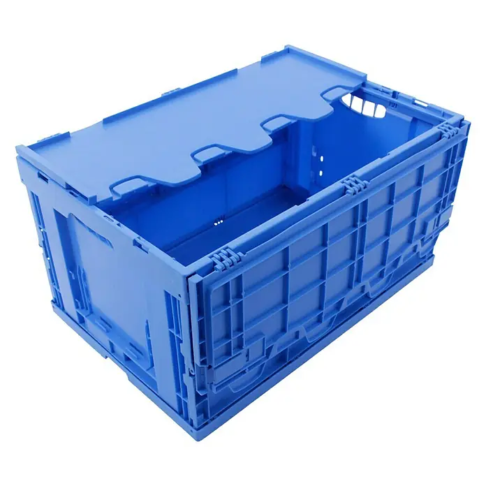 Faltbox - L x B x H: 600 x 400 x 330 mm, Walther-Blau, Geteilter Deckel - Linke Seitenansicht