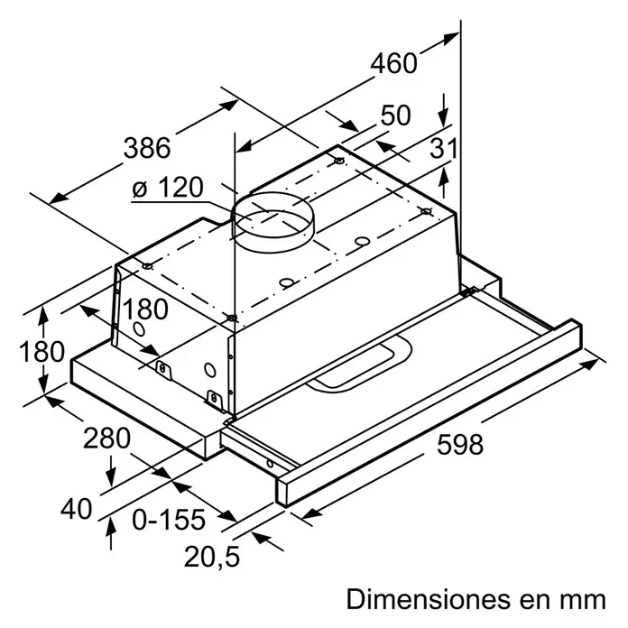 Balay Campana integrable 3BT262MX - Ancho: 59,8 cm, Potencia de aire máx.: 300 m³/h, Acero inoxidable