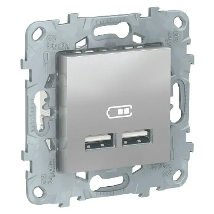 Schneider Electric New Unica Toma USB - Aluminio, x 2, Plástico, Montaje en la pared