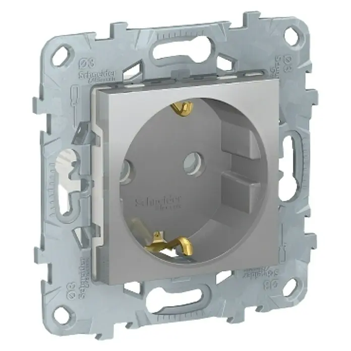 Schneider Electric New Unica Enchufe - Aluminio, 2 Polos + Toma Tierra, Plástico, Montaje en la pared