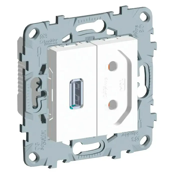 Schneider Electric New Unica Enchufe con USB - Blanco polar, Plástico