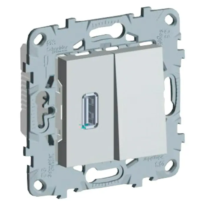 Schneider Electric New Unica Toma USB con conmutador - Aluminio, x 1, Plástico, Montaje en la pared