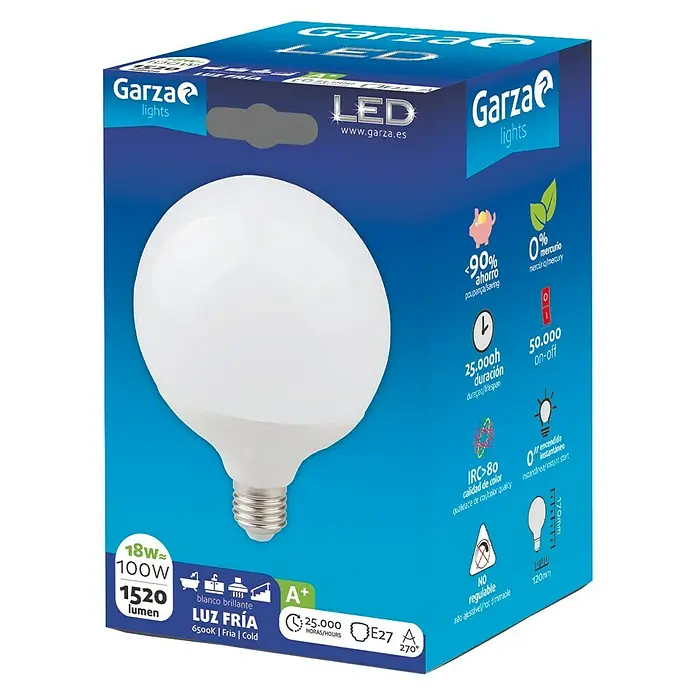 Garza Bombilla LED - E27, 18 W, Blanco frío, 1.520 lm