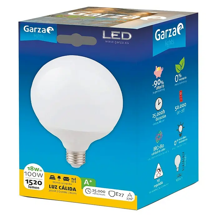 Garza Bombilla LED - E27, 18 W, Blanco cálido, 1.520 lm