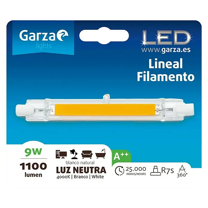 Garza Bombilla LED - 9 W, E27, Blanco neutro, No regulable, Tubular