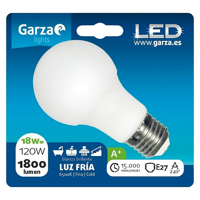 Garza Bombilla LED - 18 W, E27, Blanco frío, 1.800 lm