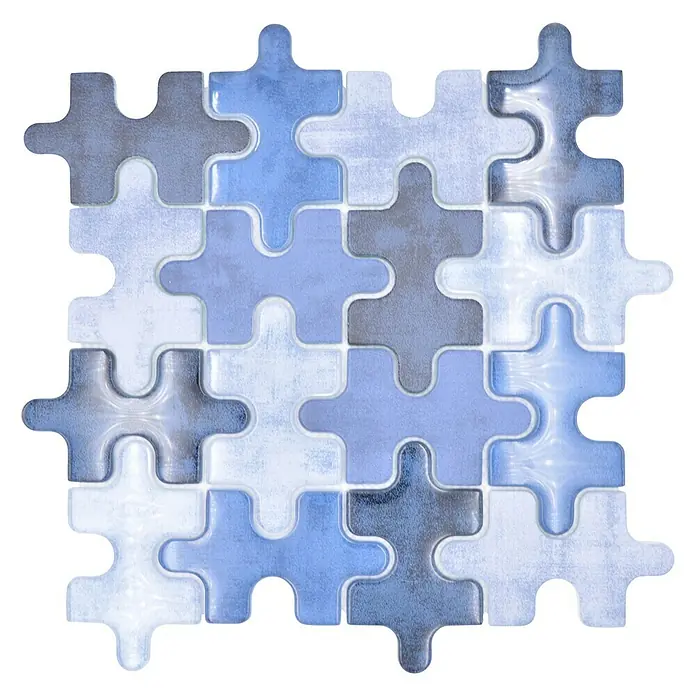 Mosaikfliese Puzzle Crystal Mix XCM PT01B - 29,8 x 29,8 cm, Blau, Glänzend - Vorderansicht