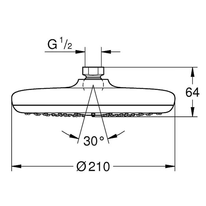 Grohe Kopfbrause Tempesta 210 - Durchmesser: 21 cm, 9,5 l/min bei 3 bar, Chrom - Vorderansicht