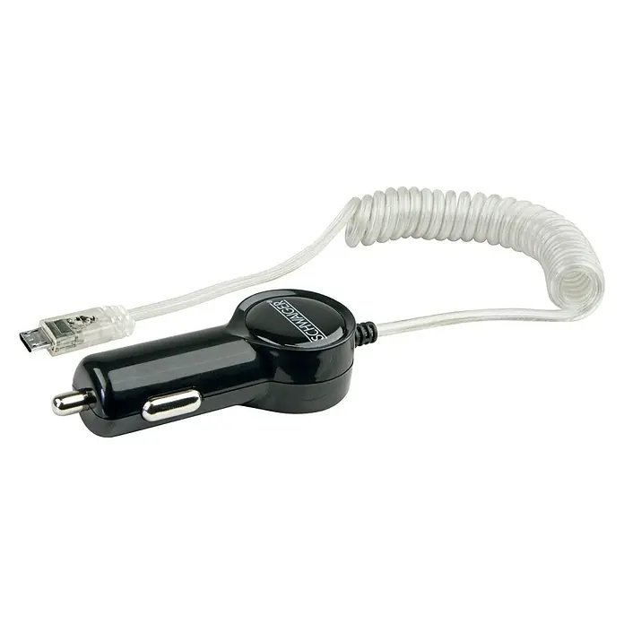 Schwaiger USB-Kfz-Ladegerät Micro USB - Eingang: 12 - 24 V DC, Zigarettenanzünder-Stecker (SAE J563) - Vorderansicht