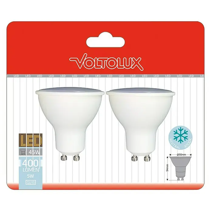 Voltolux Bombilla LED - 2 uds., GU10, 5 W, Color de luz: Blanco neutro, No regulable