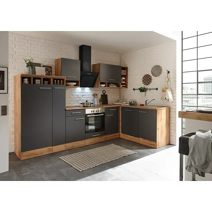 Respekta Winkelküche BEKBL310EGC - 172 x 310 cm, Grau