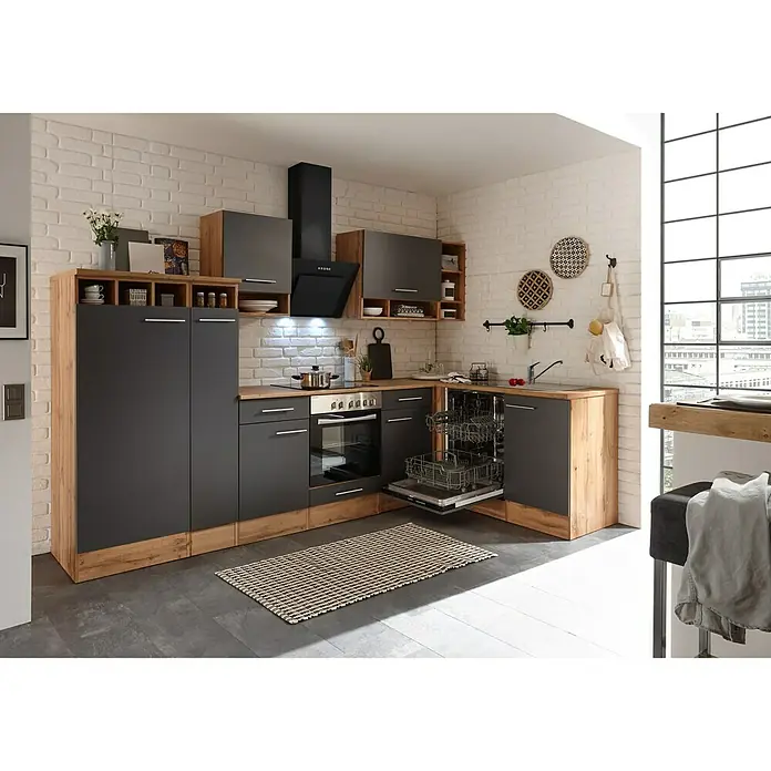Respekta Winkelküche BEKBL310EGC - 172 x 310 cm, Grau