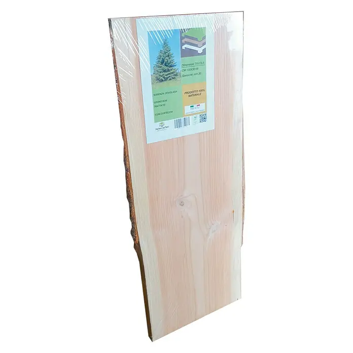 Tablero de madera maciza con corteza - 100 cm x 38 cm x 30 mm, Abeto rojo, Natural